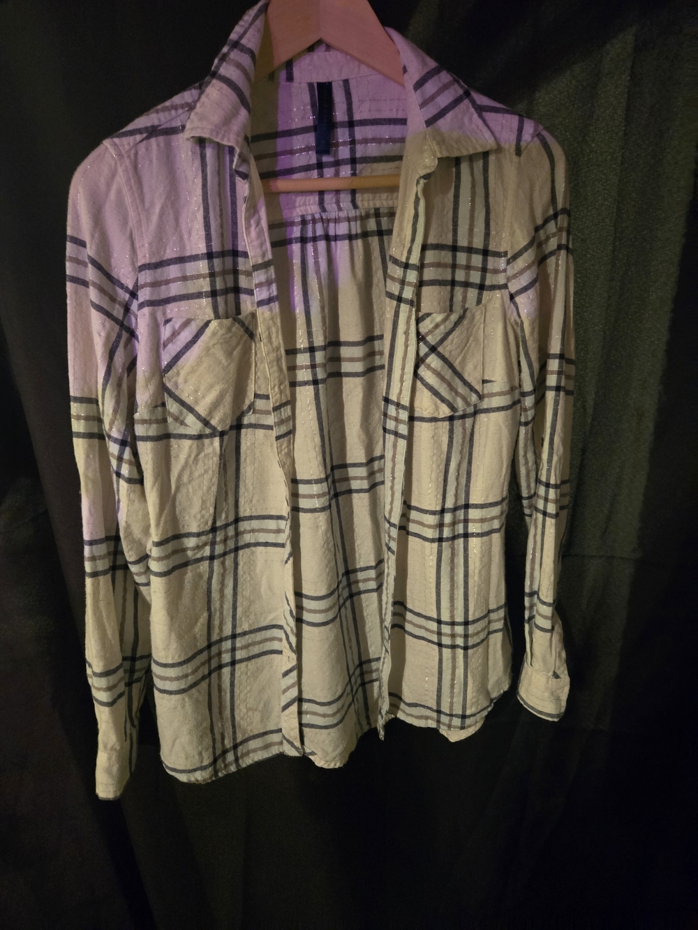 Falls Creek Cream Plaid Button-Up Shirt with Navy Stripes